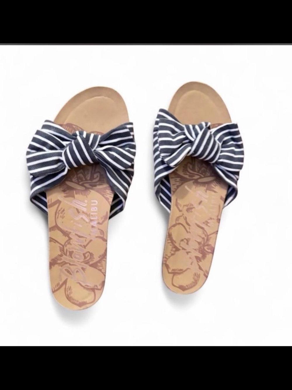 Blowfish Navy and White Striped Bow Slide Sandals